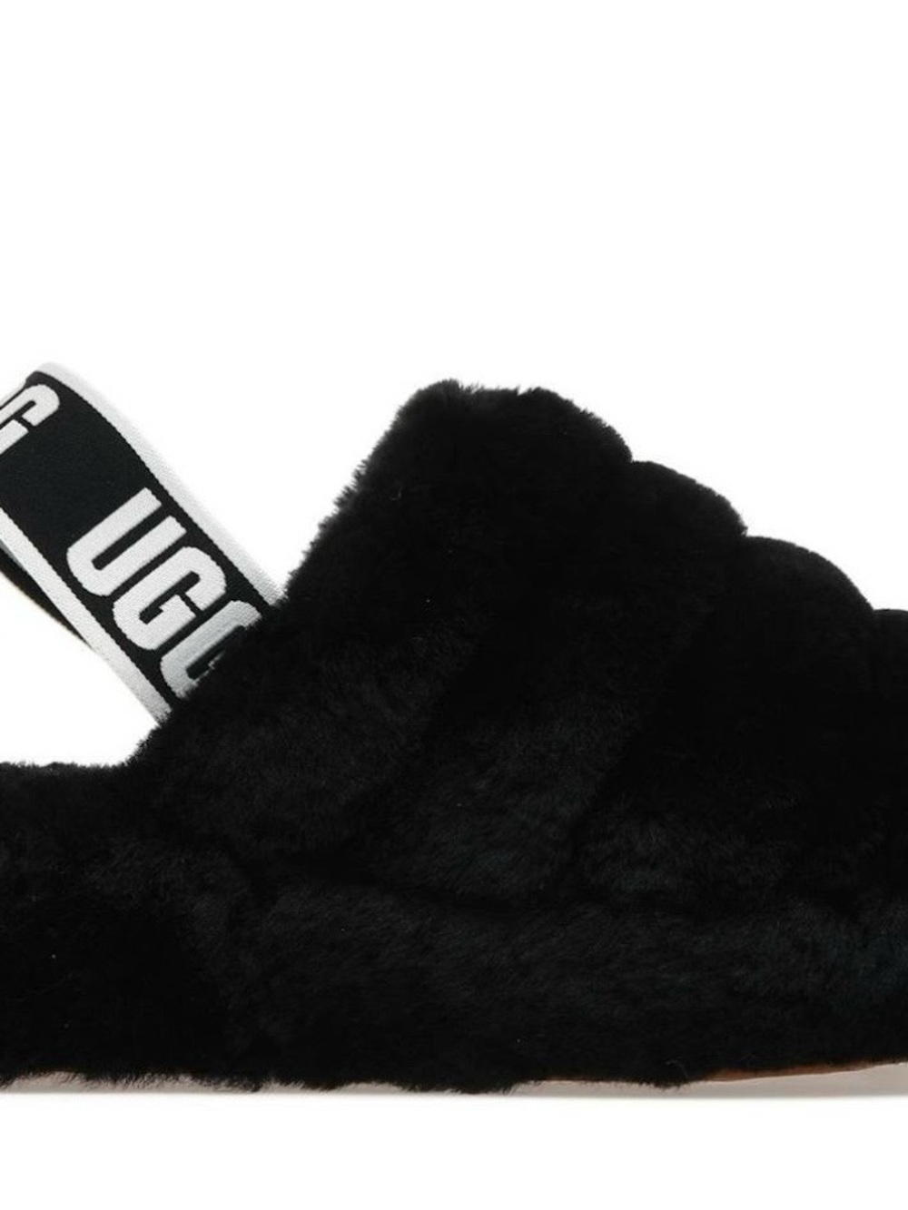 Pair of black UGG Women's Oh Yeah fluffy slingback sandals size 6